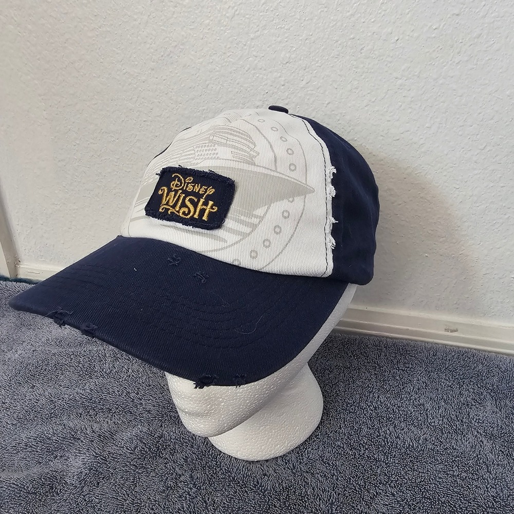 Disney Cruise Line Disney Wish Hat Navy White Distressed Baseball Cap New NWT